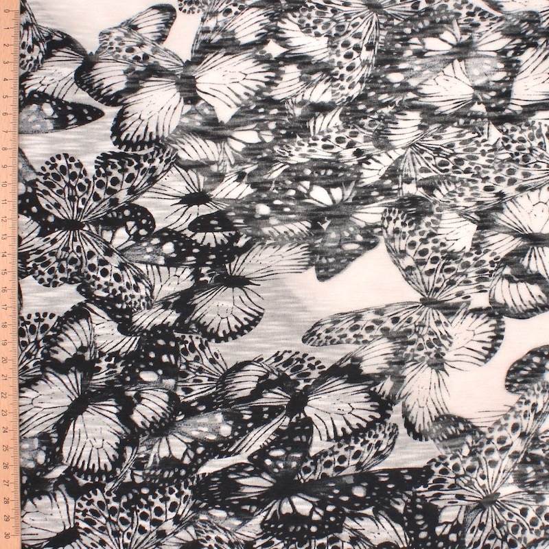 Butterfly print knitted fabric - black