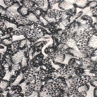 Butterfly print knitted fabric - black