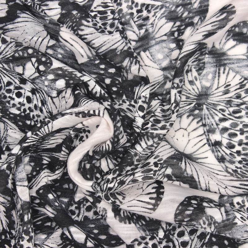 Butterfly print knitted fabric - black