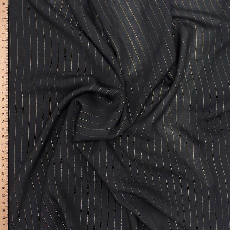 Viscose fabric with lurex stripes - black