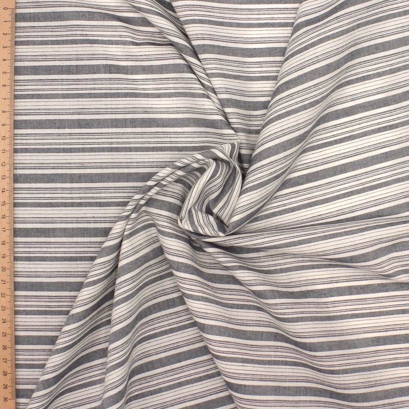 Striped cotton and viscose fabric - ecru and grey