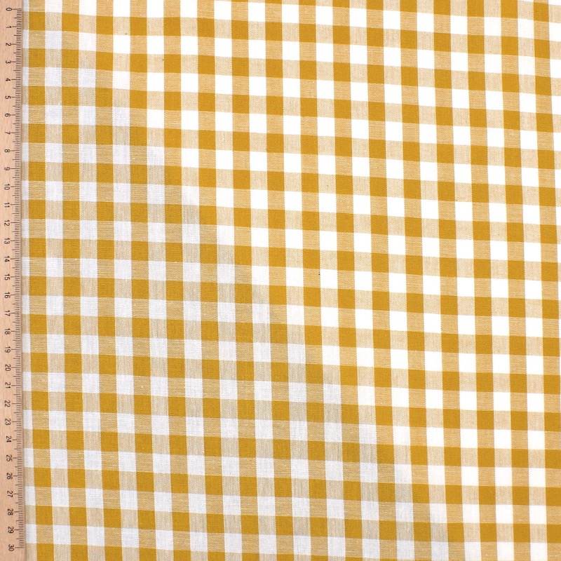 100% cotton gingham fabric - mustard and white