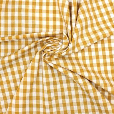 100% cotton gingham fabric - mustard and white