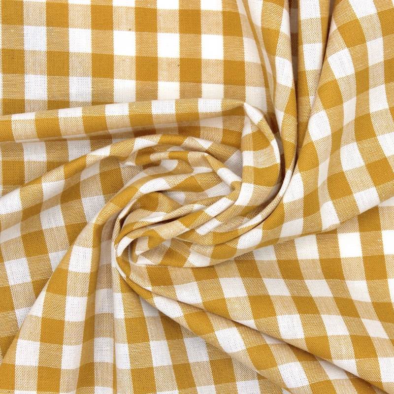 100% cotton gingham fabric - mustard and white