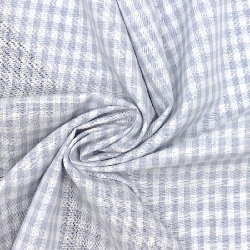 100% cotton gingham fabric - sky blue and white