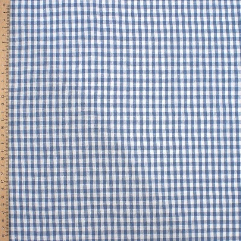 Tissu 100% coton vichy - bleu jeans et blanc