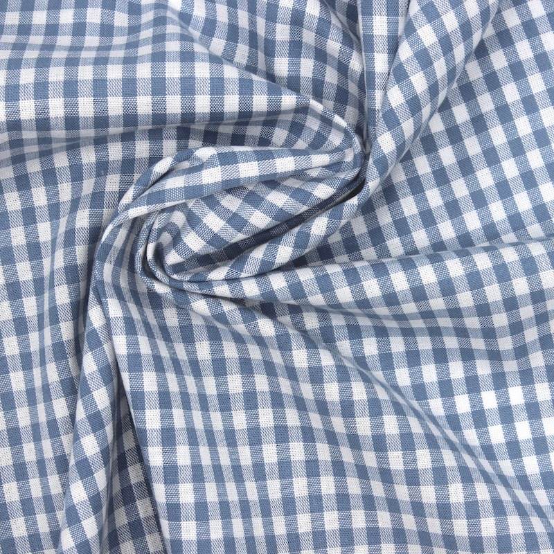 100% cotton gingham fabric - denim blue and white