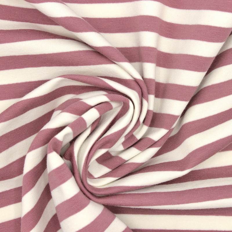 Tissu french Terry rayures - vieux rose