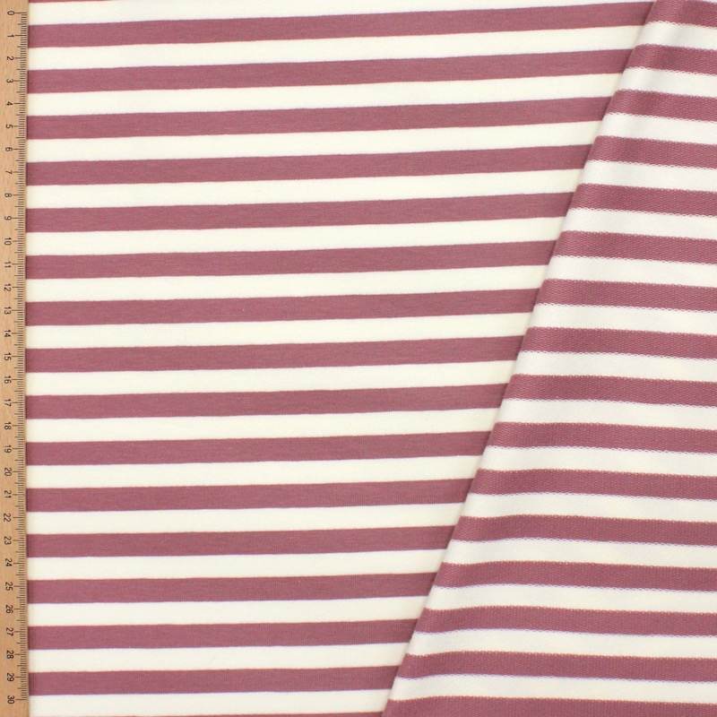 Striped French terry sweatshirt fabric - old pink