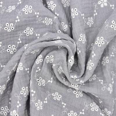 Flower embroidered double gauze - grey