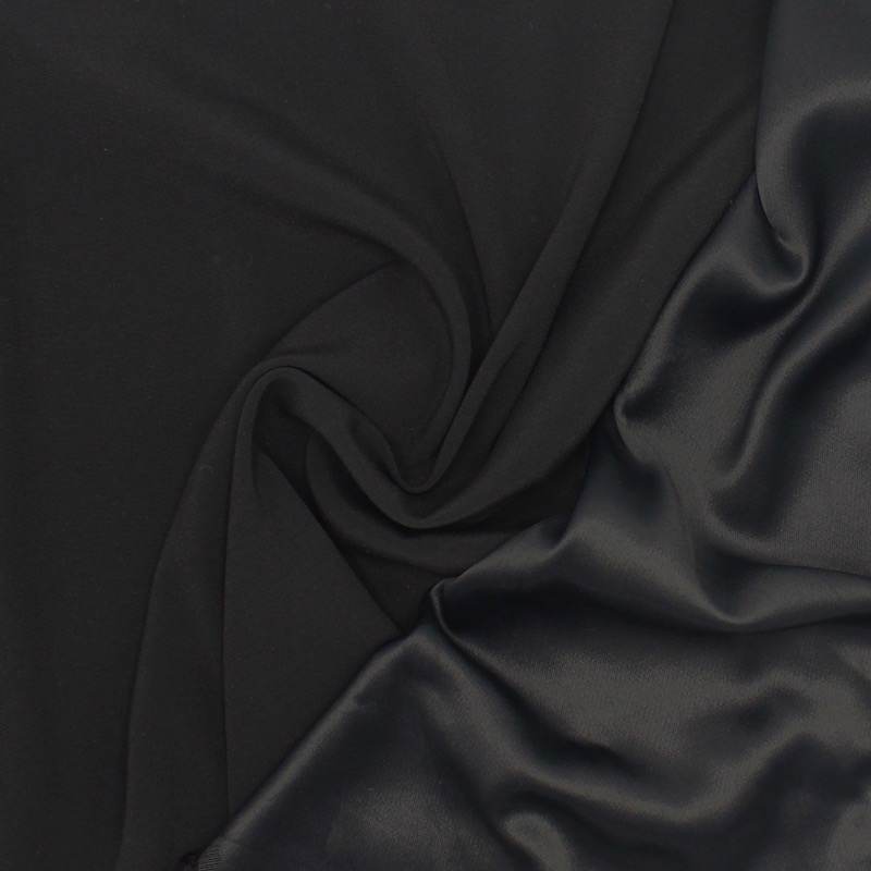 Stretch crepe fabric with satin backing - black