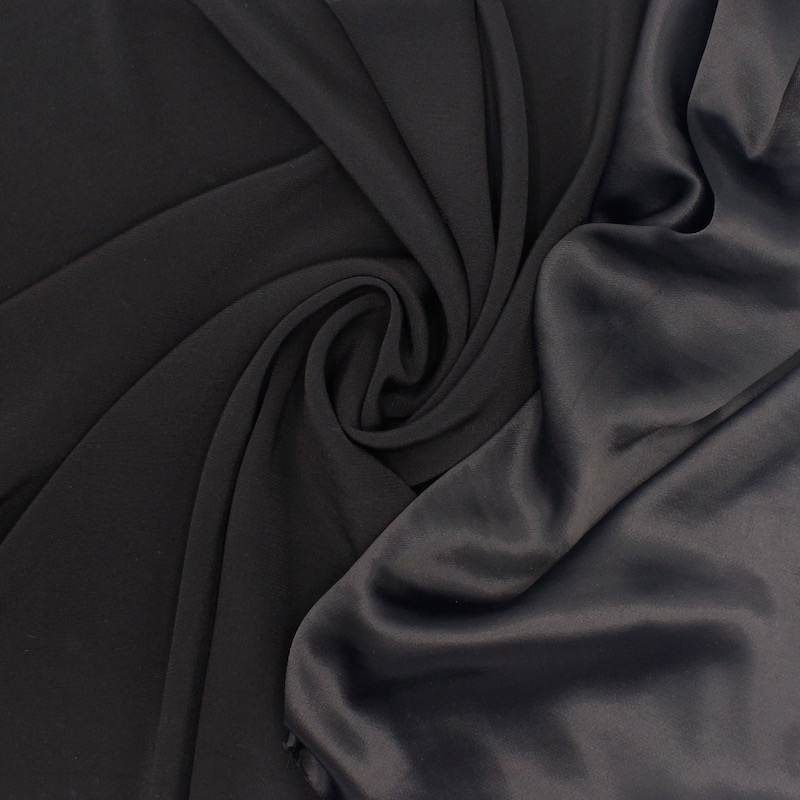 Stretch crepe fabric with satin backing - black