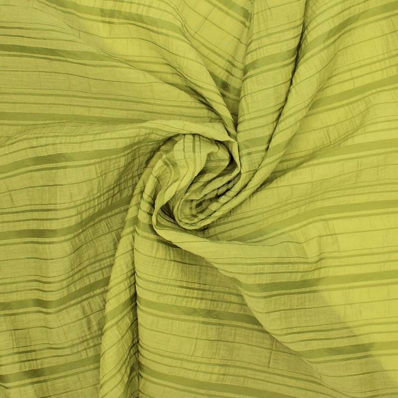 Voile coton et polyester à rayures - vert anis