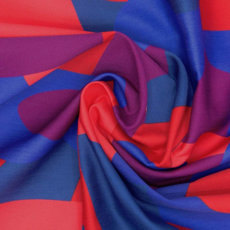 Cotton satin fabric with graphic prints - multicolored