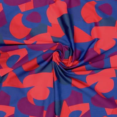 Cotton satin fabric with graphic prints - multicolored