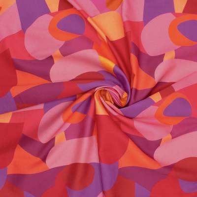 Cotton satin fabric with graphic prints - multicolored