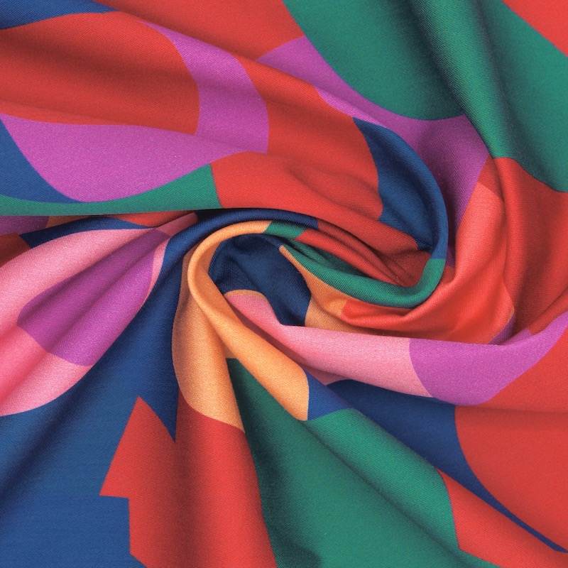 Cotton satin fabric with graphic prints - multicolored