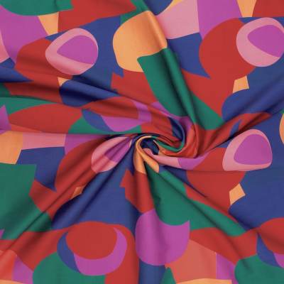 Cotton satin fabric with graphic prints - multicolored