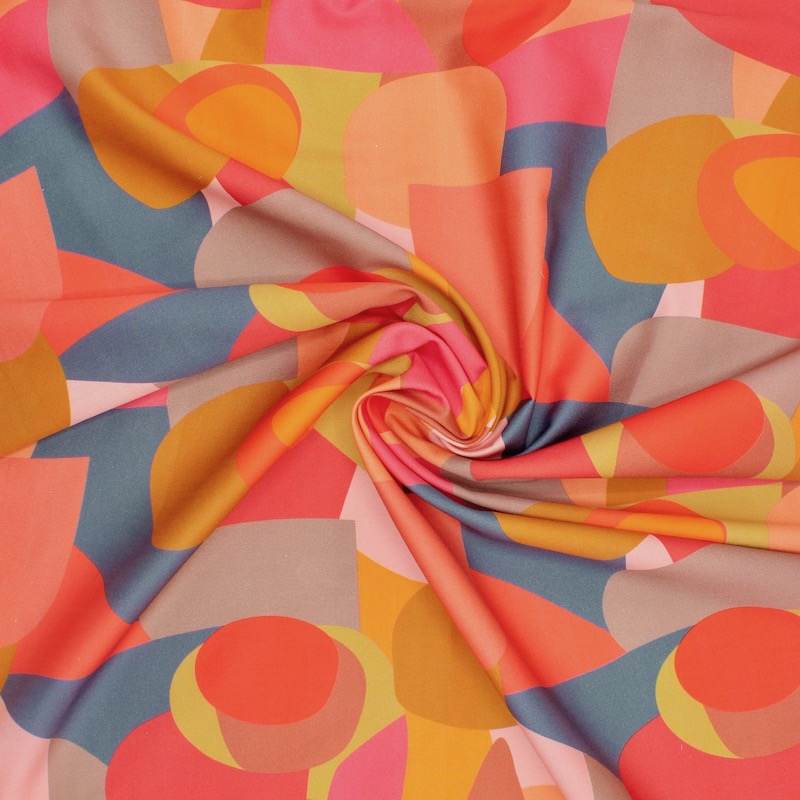 Cotton satin fabric with graphic prints - multicolored