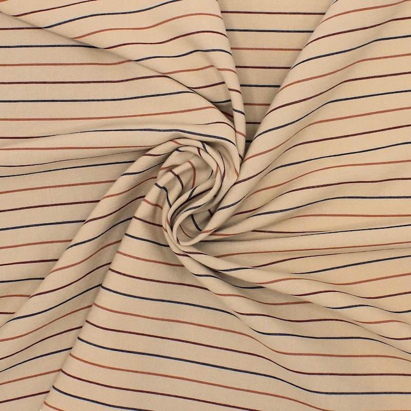 Striped viscose and cotton fabric - beige 