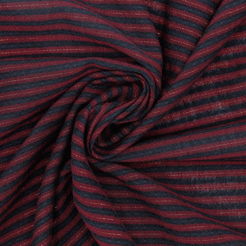 Striped cotton voile with metallic thread - navy and burgundy