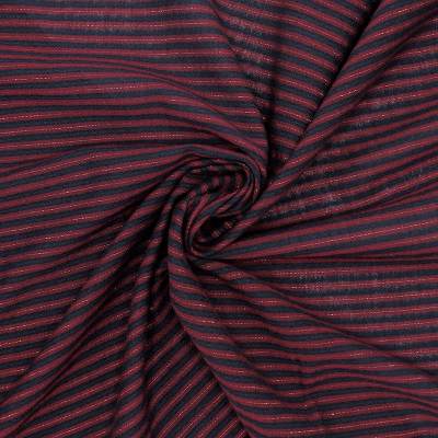 Striped cotton voile with metallic thread - navy and burgundy