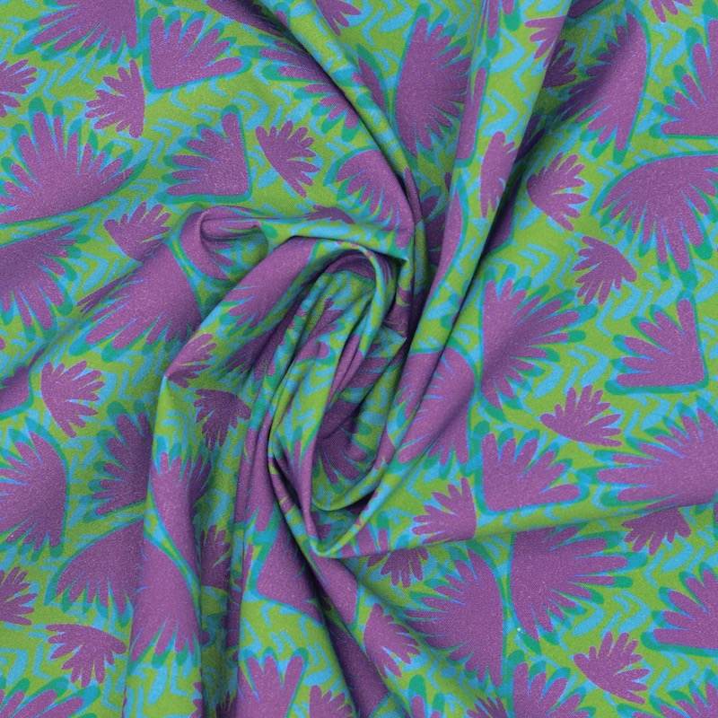 Wings printed cotton poplin - mauve and green