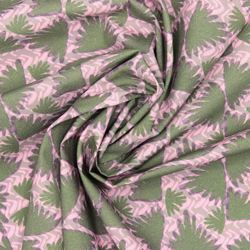 Wings printed cotton poplin - khaki and pink