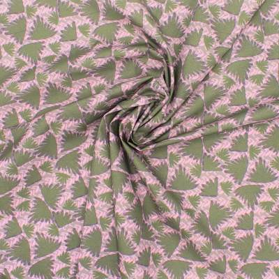 Wings printed cotton poplin - khaki and pink