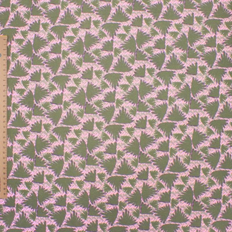 Wings printed cotton poplin - khaki and pink