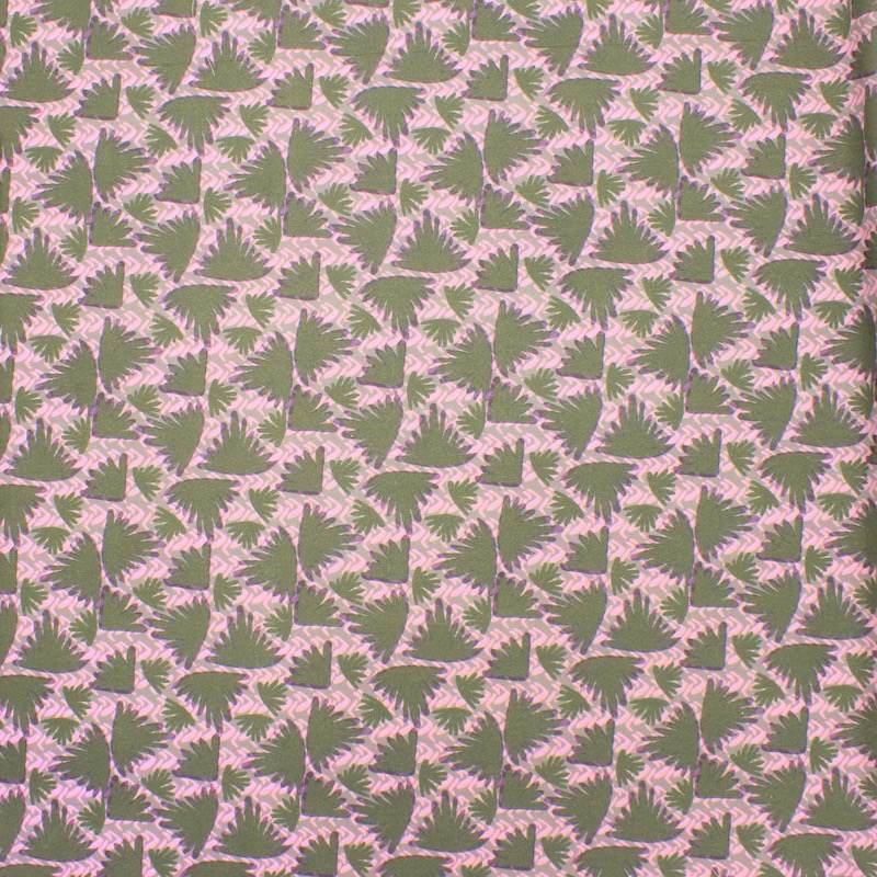 Wings printed cotton poplin - khaki and pink