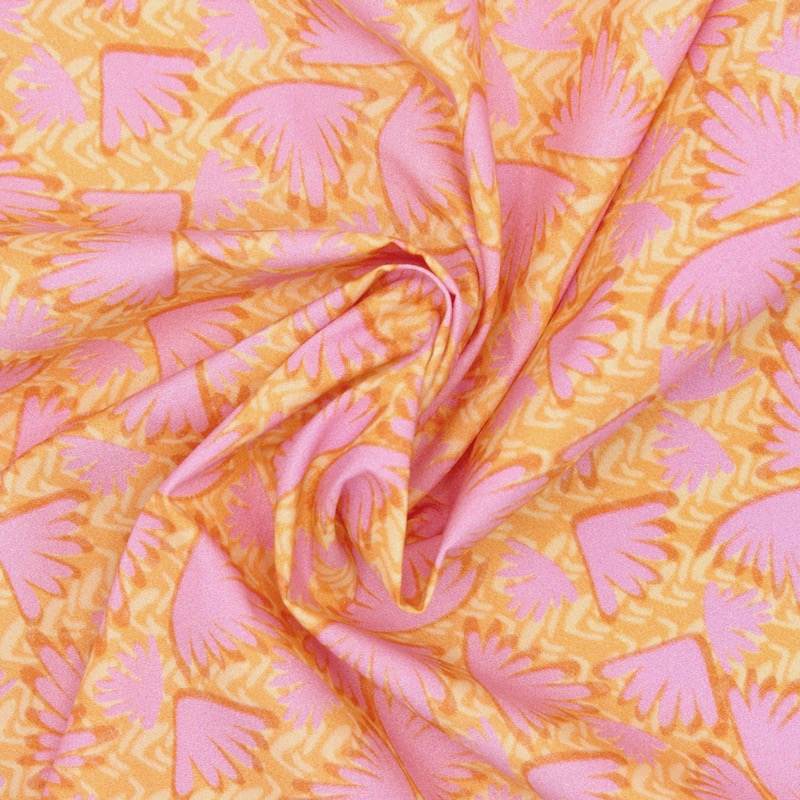 Wings printed cotton poplin - pink and yellow