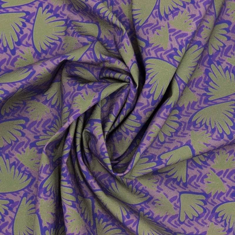 Wings printed cotton poplin - khaki and mauve