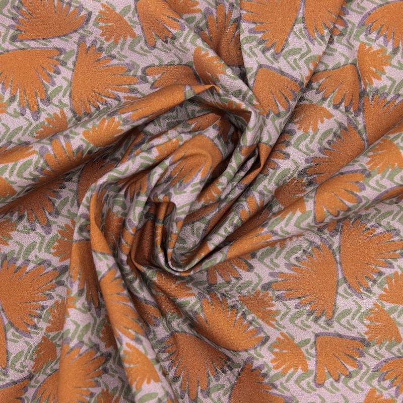 Wings printed cotton poplin - rust and beige