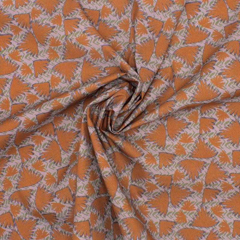 Wings printed cotton poplin - rust and beige