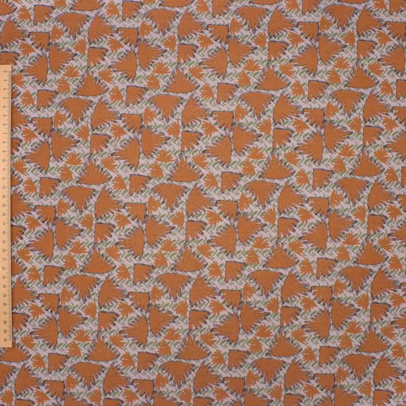 Wings printed cotton poplin - rust and beige