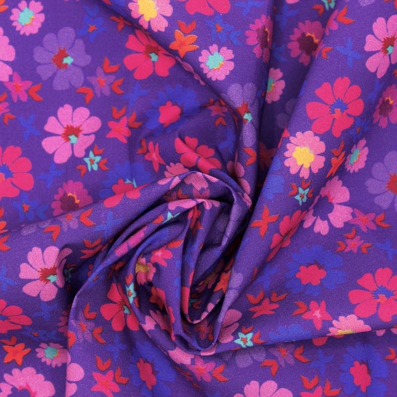 Cotton poplin with floral print - mauve