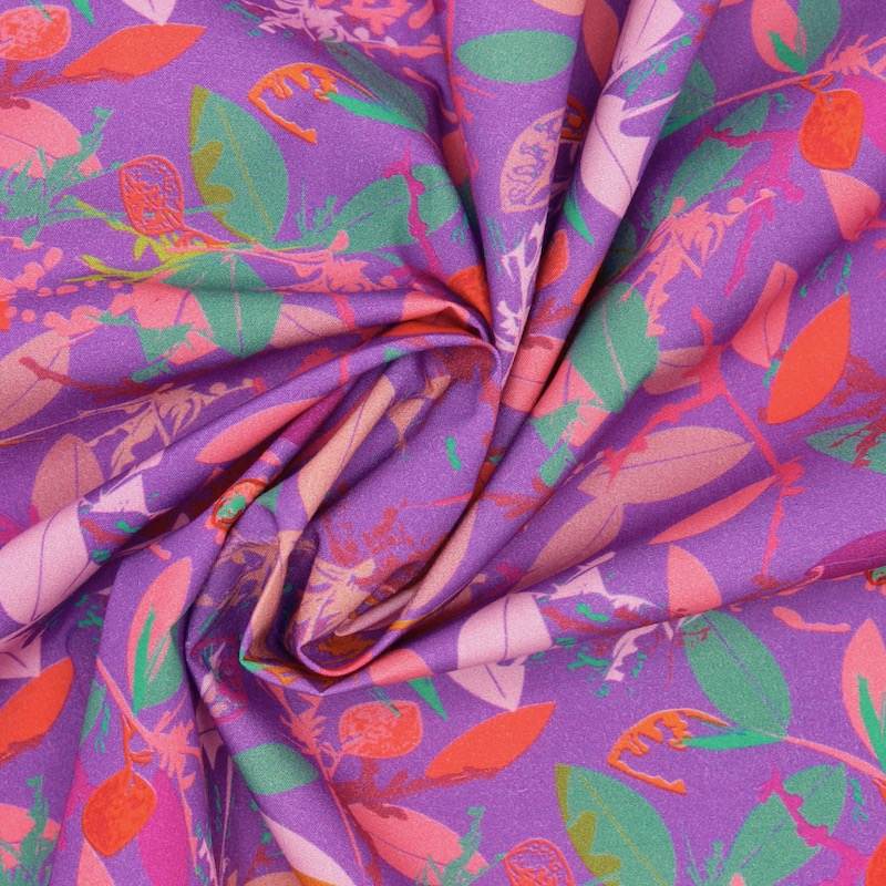 Leaf-print cotton poplin - violet