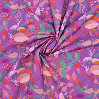 Leaf-print cotton poplin - violet