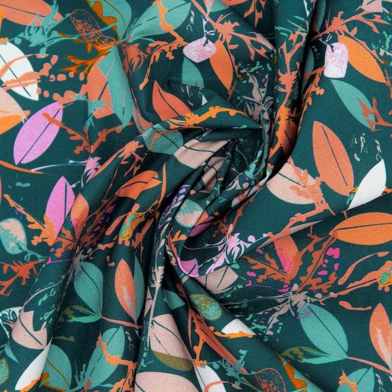 Leaf-print cotton poplin - green