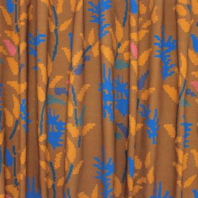 Pixel flower print cotton fabric - brown and rust