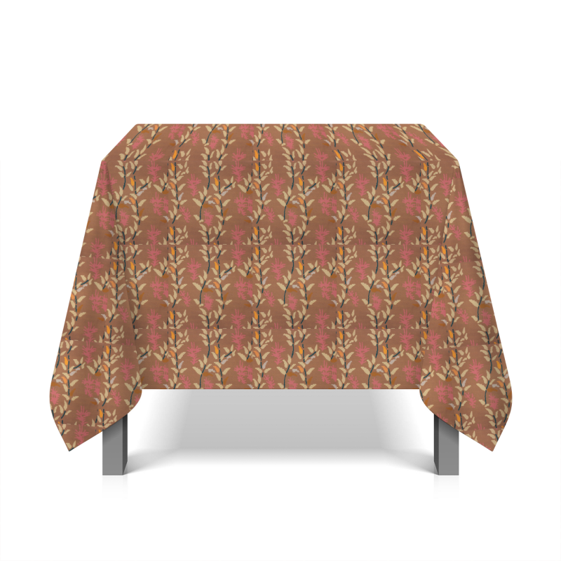 Katoenen stof met pixelbloemenprint - bruin en beige