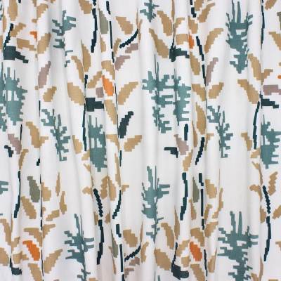 Pixel flower print cotton fabric - off-white and beige