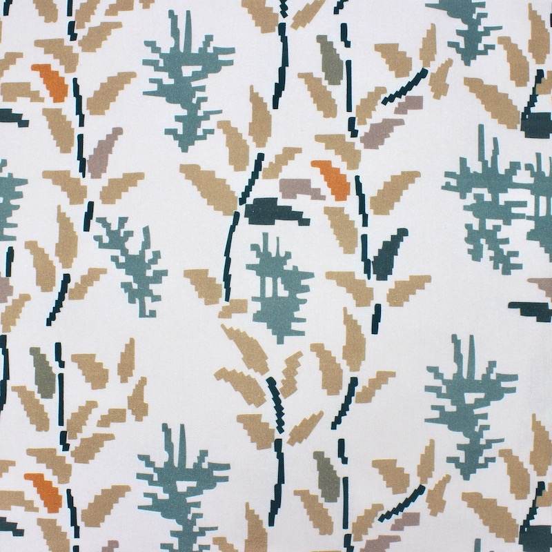 Katoenen stof met pixelbloemenprint - gebroken wit en beige