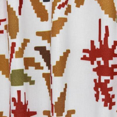 Pixel flower print cotton fabric - off-white and rust