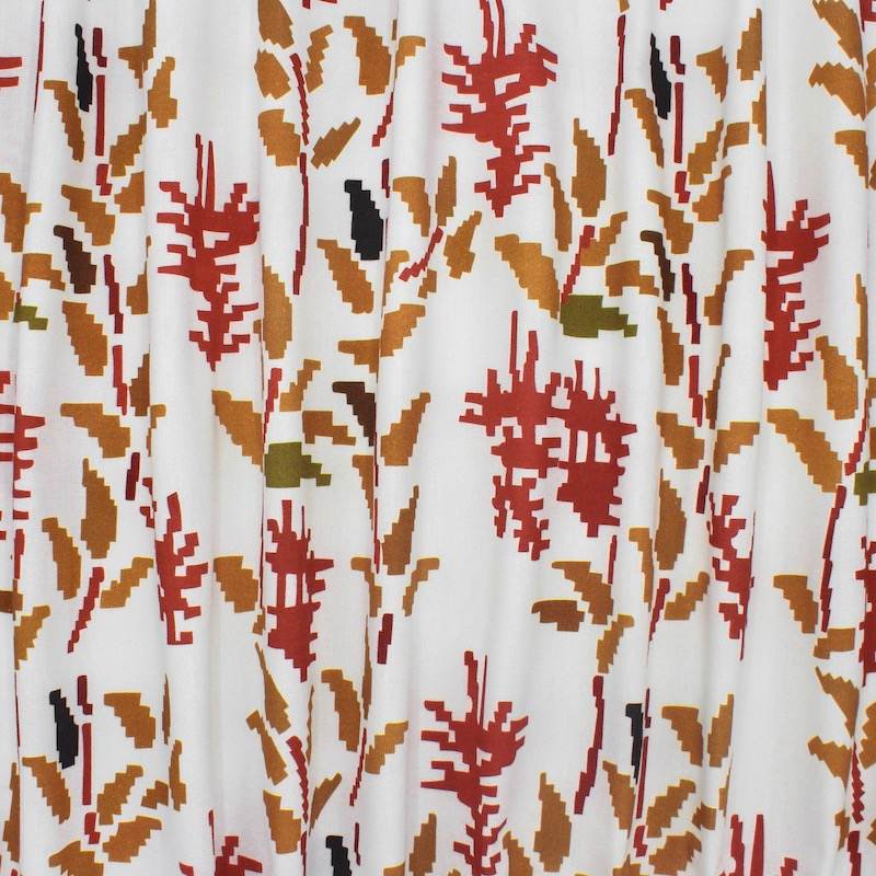 Pixel flower print cotton fabric - off-white and rust