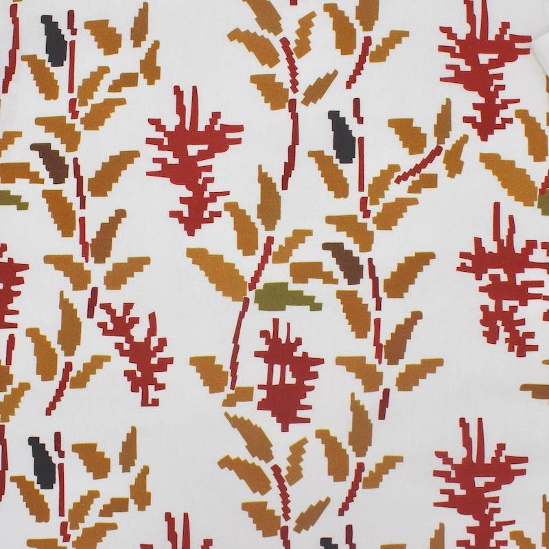 Pixel flower print cotton fabric - off-white and rust