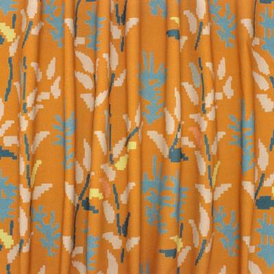 Pixel flower printed cotton fabric - rust