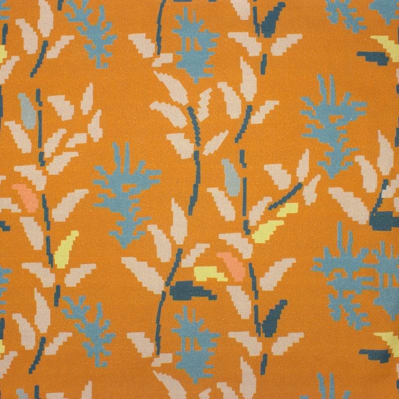 Pixel flower printed cotton fabric - rust