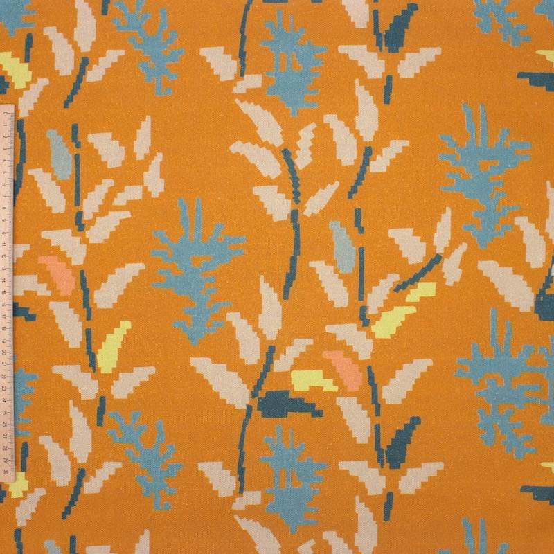 Pixel flower printed cotton fabric - rust